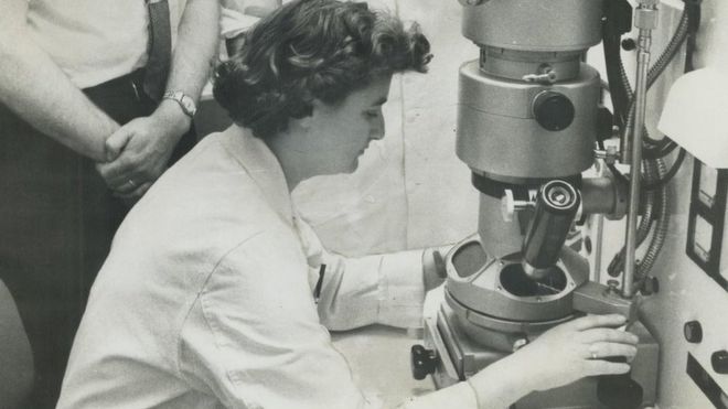 June Almeida al lavoro nell’Ontario Cancer Institute di Toronto nel 1963